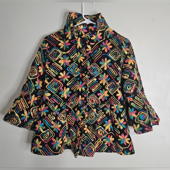 Damee Inc Jackets & Blazers - 🩵💛Damee Inc Size S Multicolor Floral Swing Jacket Bell Sleeves❤️🩷